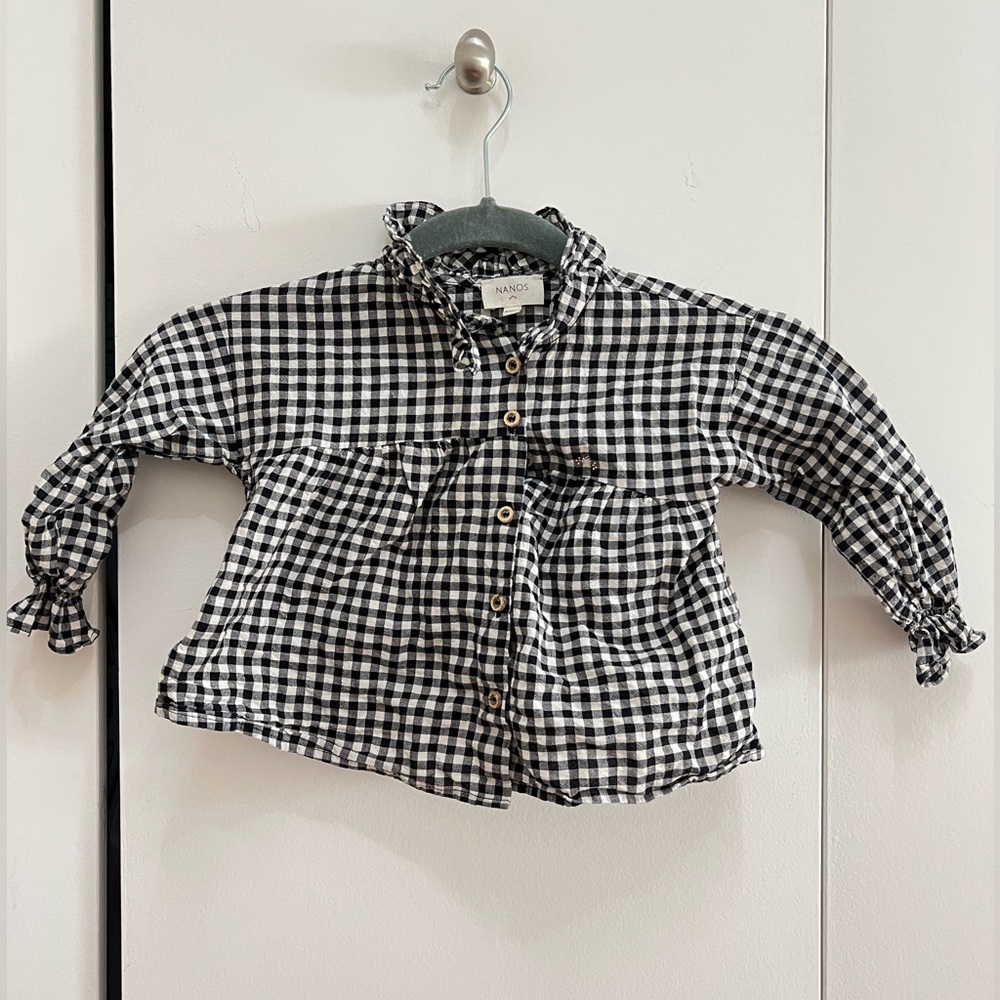 Nanos Baby Girl Plaid Ruffle Button Down Shirt